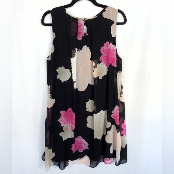 Calvin Klein Black Floral Sleeveless Chiffon Mini Shift Dress Size 12 - Picture 7 of 7